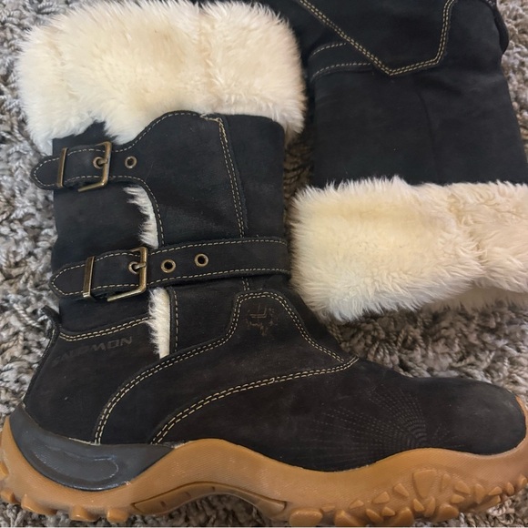 Salomon Women Lhasa Black Suede Fur Winter Snow Boots - Picture 2 of 16